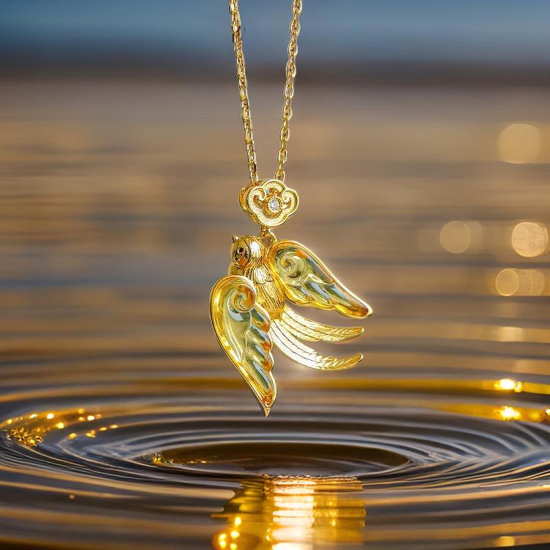 Natural Amber Swallow Pendant Necklace