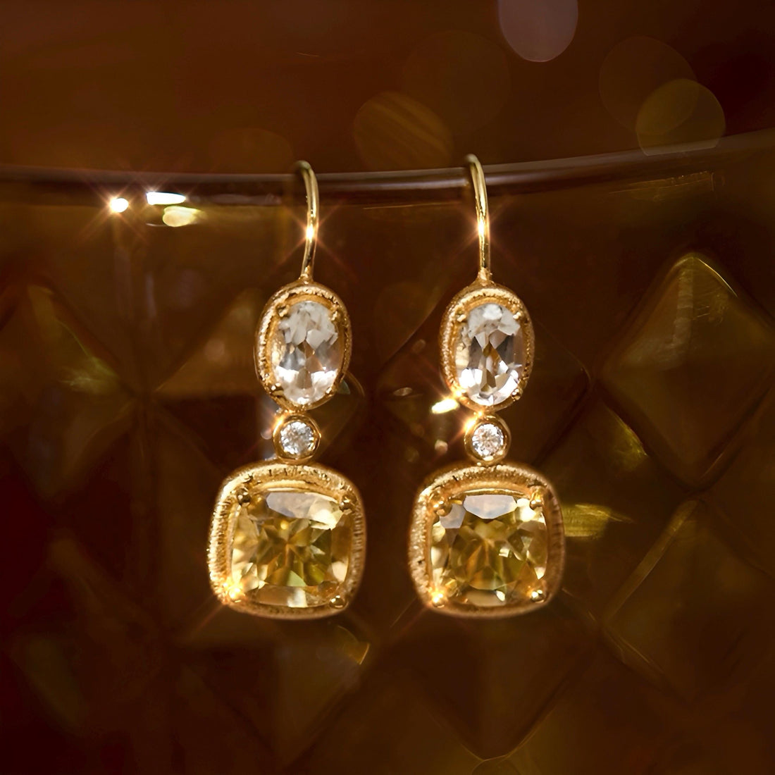 Small-Batch Artisanal Earrings with Natural Citrine and Topaz