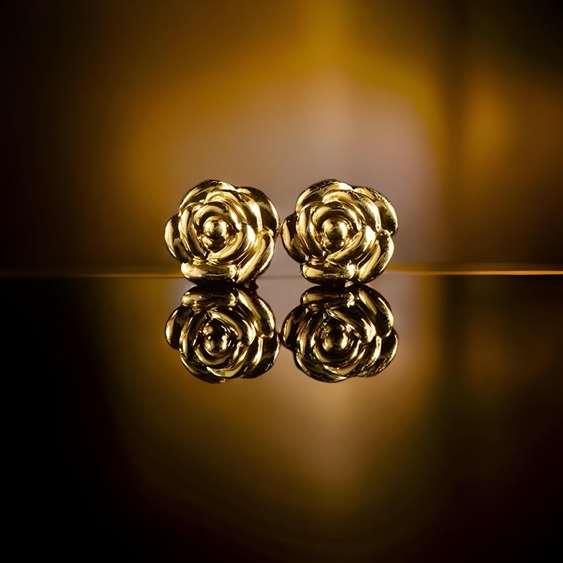 18K Solid Gold Rose Stud Earrings