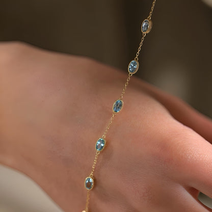 18K Solid Gold Aquamarine Bracelet