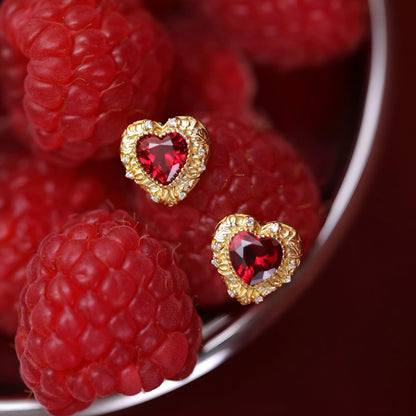 Ruby Heart Stud Earrings