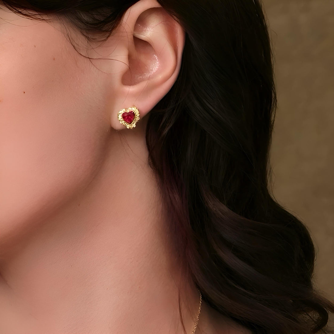 Ruby Heart Stud Earrings