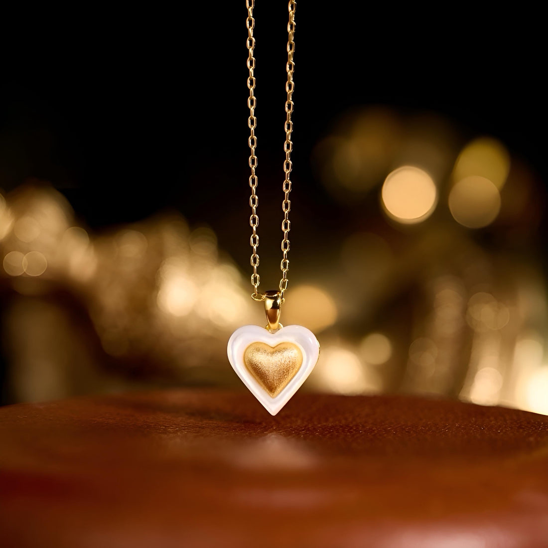 French-Inspired Heart Pendant Necklace in Mother of Pearl