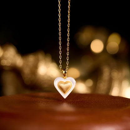 French-Inspired Heart Pendant Necklace in Mother of Pearl