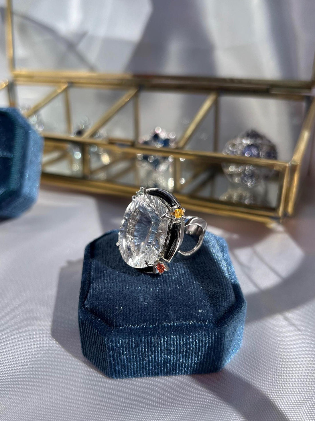 Natural Crystal Quartz & Garnet Ring