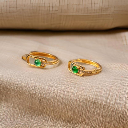 18K Solid Gold Natural Green Jadeite Jade Small Hoop Earrings with Diamonds, Small Jade Hoops, Green Jade Earrings, small gold hoops, gift