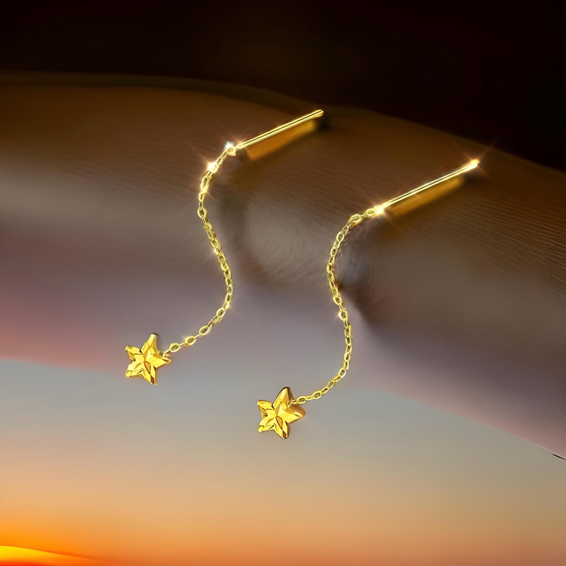 18K Solid Gold Tiny Star Threader Earrings