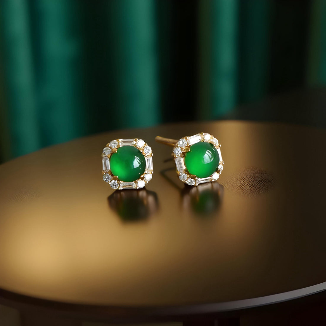 Jadeite Jade Stud Earrings in 18K Gold Vermeil