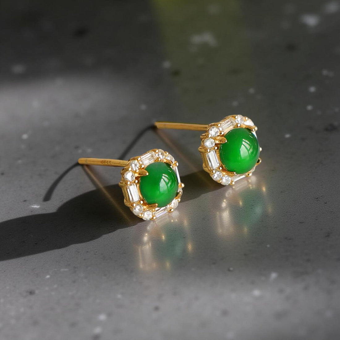 Jadeite Jade Stud Earrings in 18K Gold Vermeil