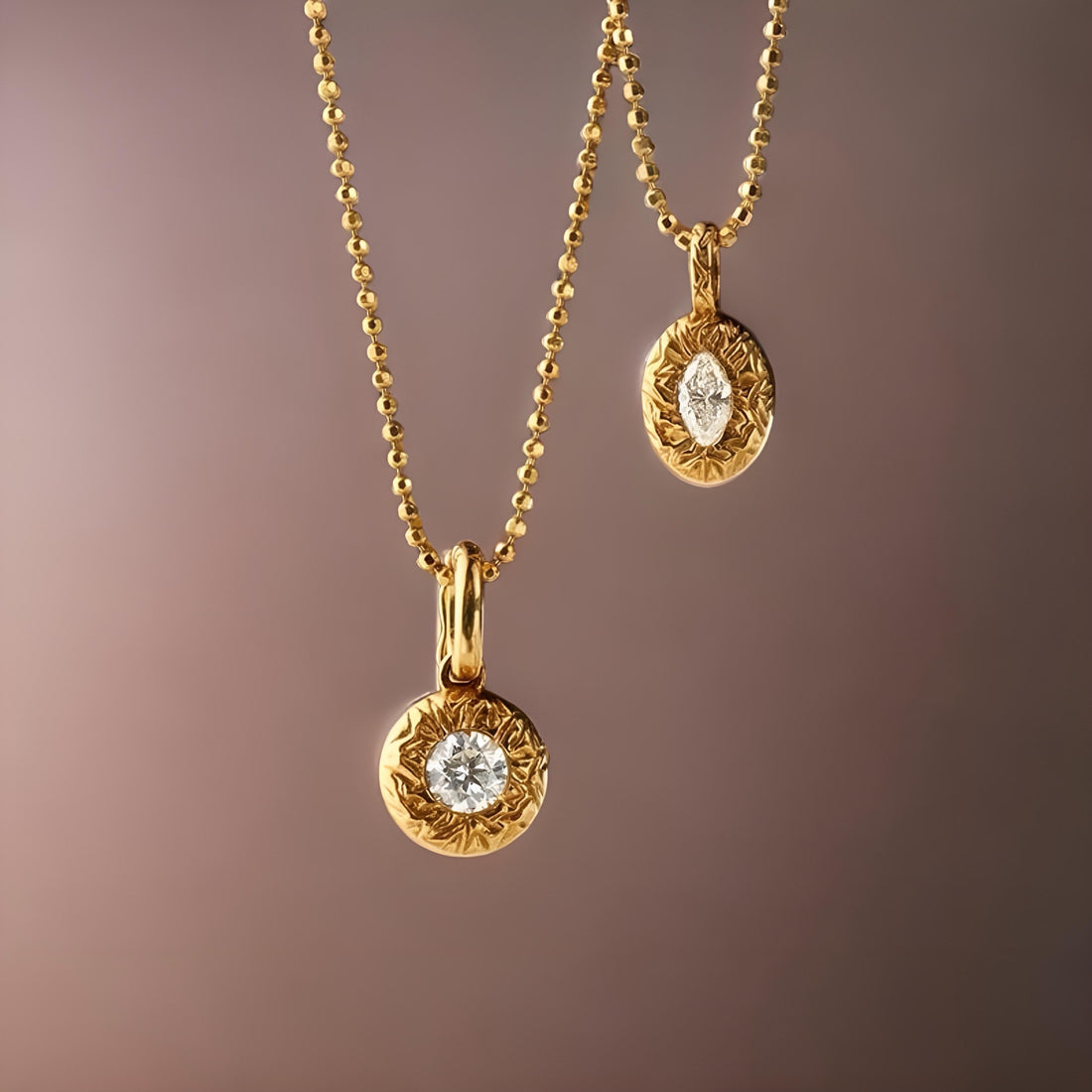 18K Solid Gold Rococo Style Natural Diamond Pendant