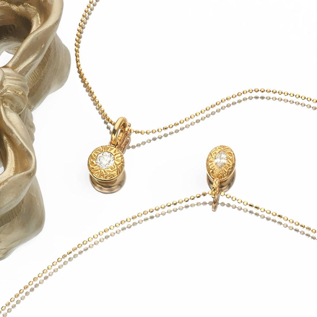 18K Solid Gold Rococo Style Natural Diamond Pendant