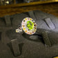 Natural Peridot & Rainbow Tourmaline Halo Ring