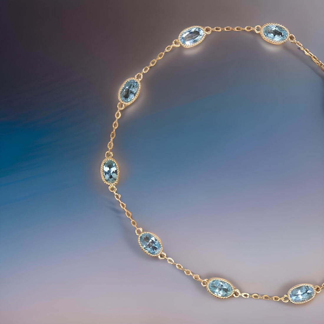 18K Solid Gold Aquamarine Bracelet