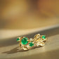 18K Solid Gold Natural Emerald Ring with Diamonds