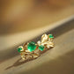 18K Solid Gold Natural Emerald Ring with Diamonds