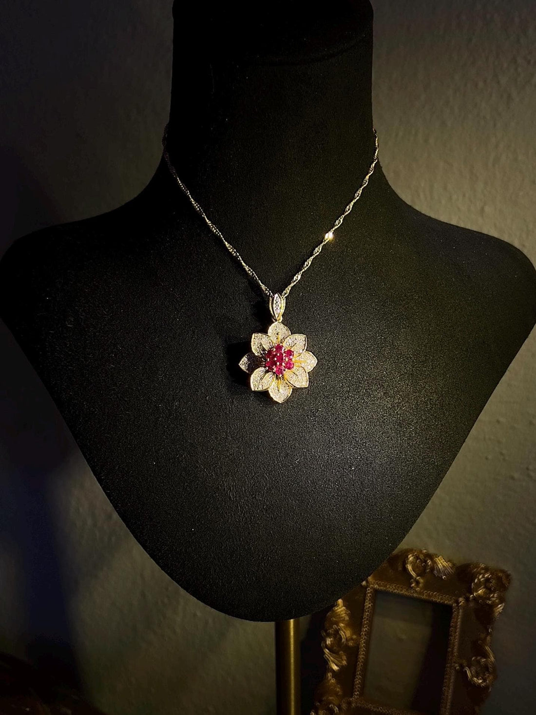 Ruby and Diamond Flower 18k Solid Gold Pendant