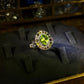 Natural Peridot & Rainbow Tourmaline Halo Ring