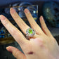 Natural Peridot & Rainbow Tourmaline Halo Ring