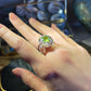Natural Peridot & Rainbow Tourmaline Halo Ring