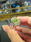 Natural Peridot & Rainbow Tourmaline Halo Ring