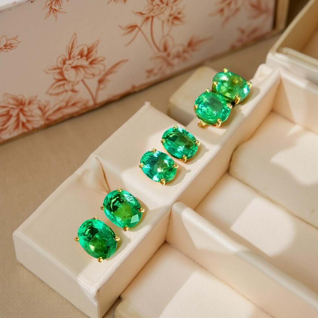 18K Solid Gold Colombian Emerald Stud Earrings, Real Emerald Earrings, Natural Green Gemstone Studs, Dainty Earrings, May Birthstone Gift