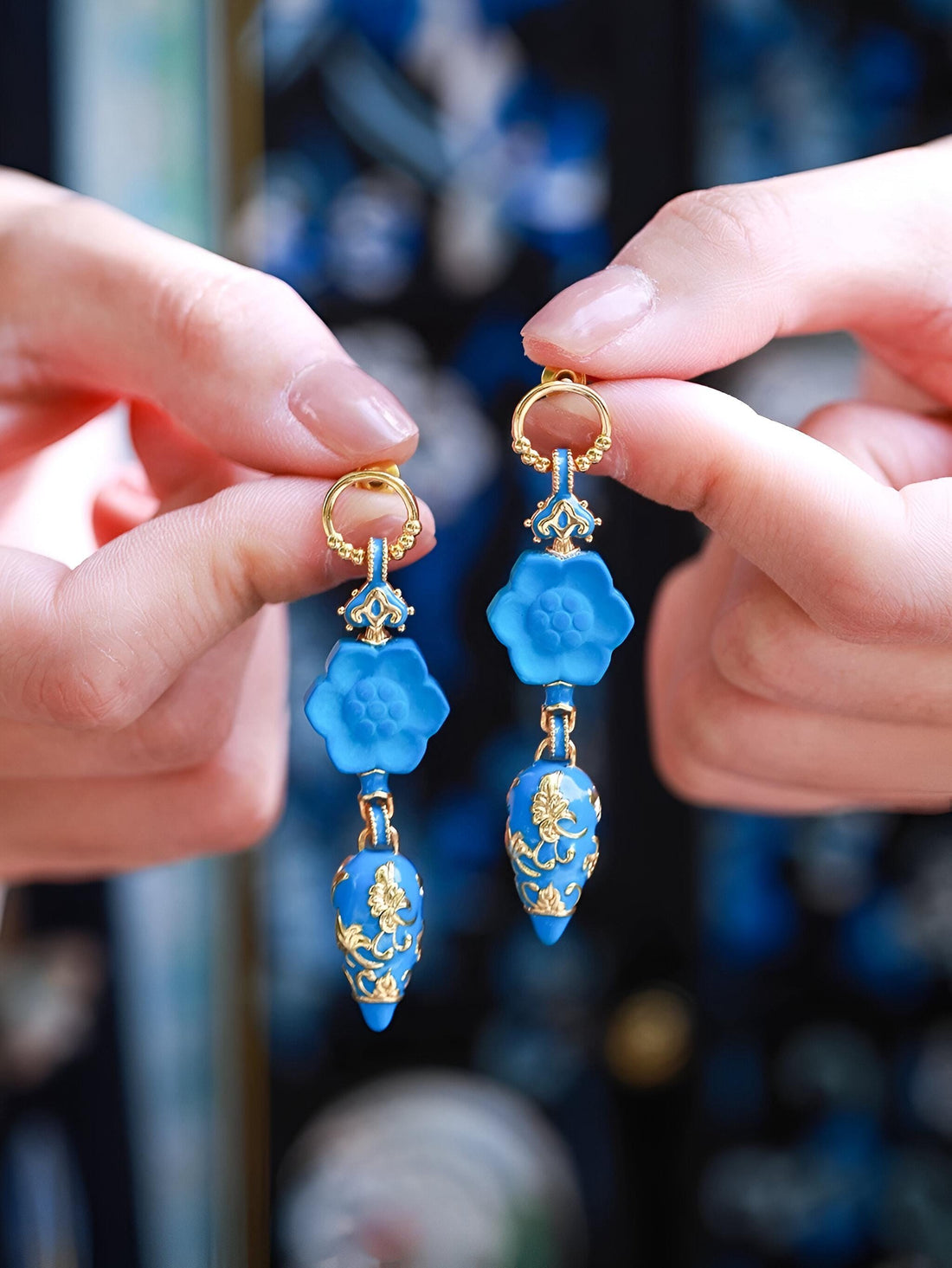 Rococo Blue Enamel & Turquoise Earrings
