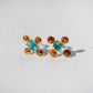 14K Solid White Gold Emerald, Orange Garnet and Diamond Stud Earrings