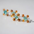 14K Solid White Gold Emerald, Orange Garnet and Diamond Stud Earrings
