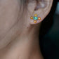 14K Solid White Gold Emerald, Orange Garnet and Diamond Stud Earrings