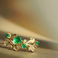 18K Solid Gold Natural Emerald Ring with Diamonds