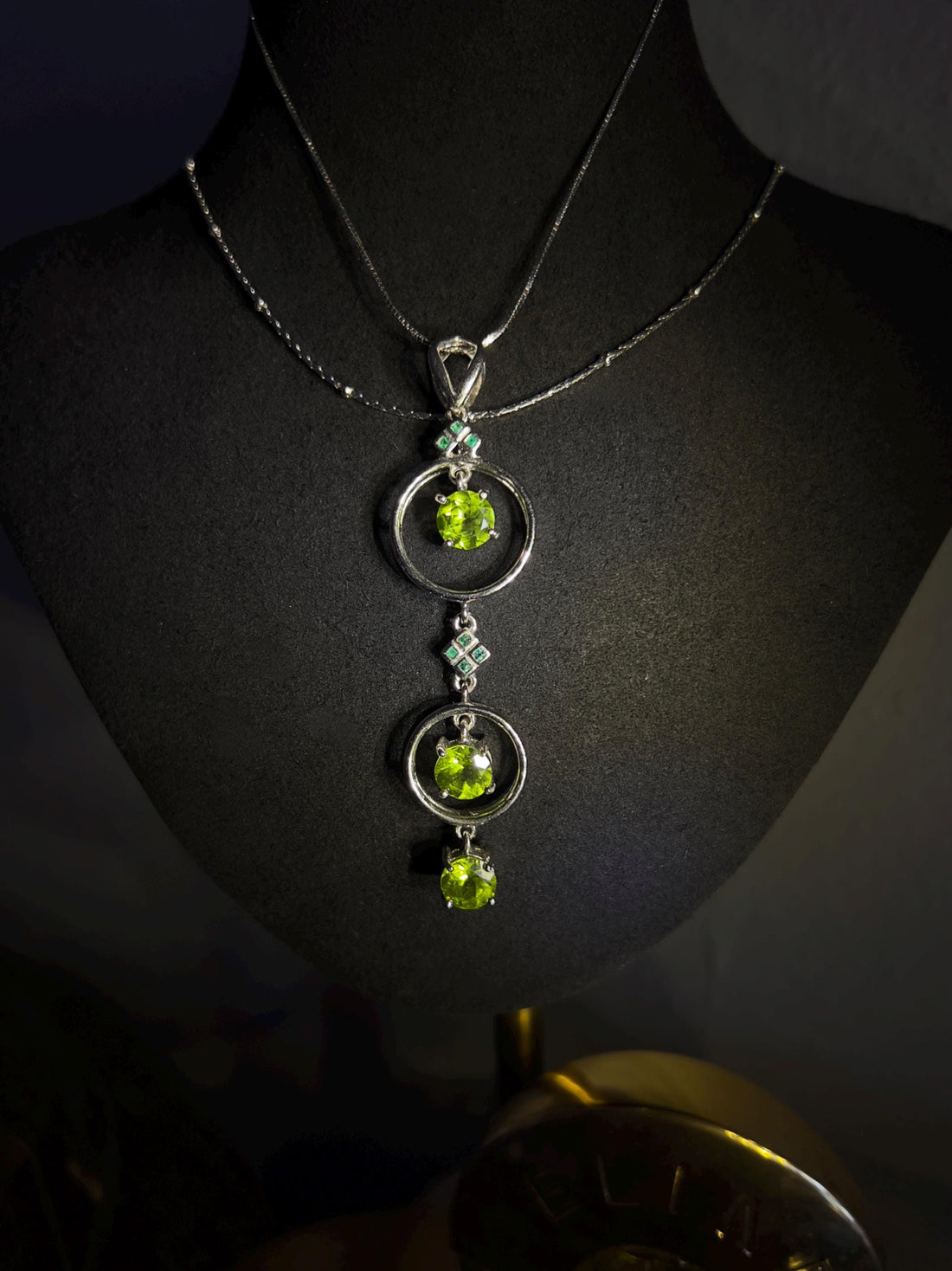 Peridot and Emerald Long Pendant Necklace