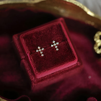 10K Solid Gold Diamond Cross Stud Earrings