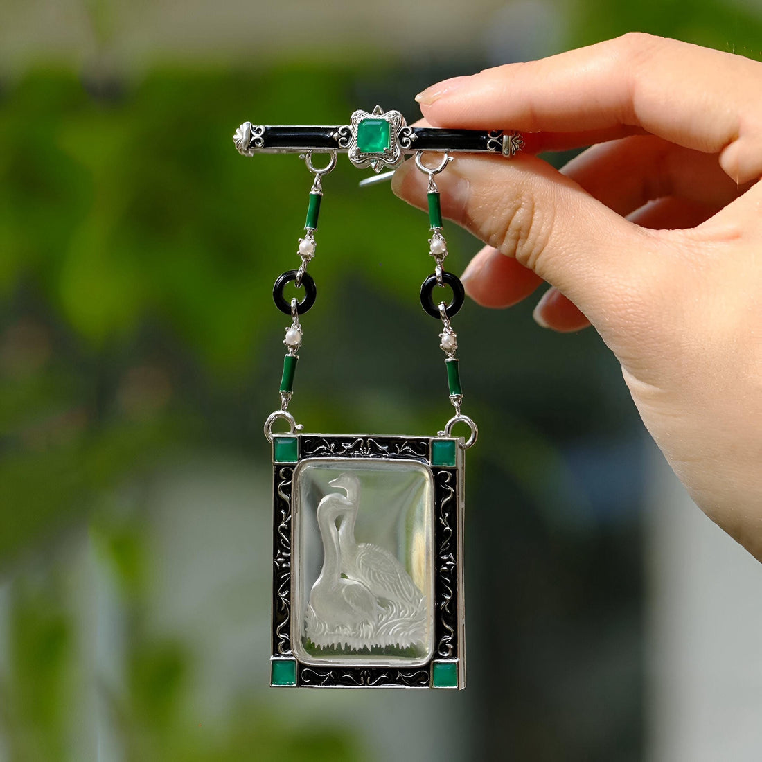 Art Deco Crane Intaglio Pendant Brooch