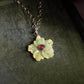 Hand-Carved Aventurine and Rubellite Tourmaline Flower Pendant Necklace