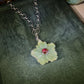 Hand-Carved Aventurine and Rubellite Tourmaline Flower Pendant Necklace