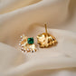 French-Inspired Small-Batch Artisanal Earrings with Round diamonds and Green Emerald