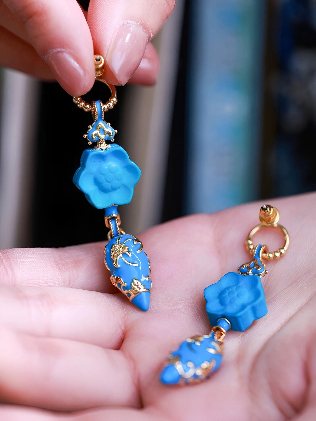 Rococo Blue Enamel & Turquoise Earrings