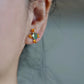 14K Solid White Gold Emerald, Orange Garnet and Diamond Stud Earrings