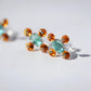 14K Solid White Gold Emerald, Orange Garnet and Diamond Stud Earrings