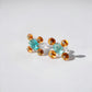 14K Solid White Gold Emerald, Orange Garnet and Diamond Stud Earrings