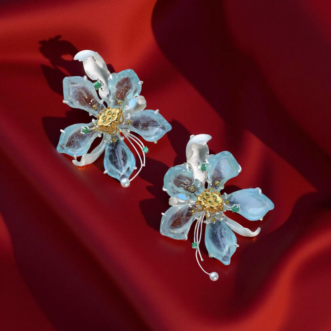 Natural Aquamarine Flower Earrings