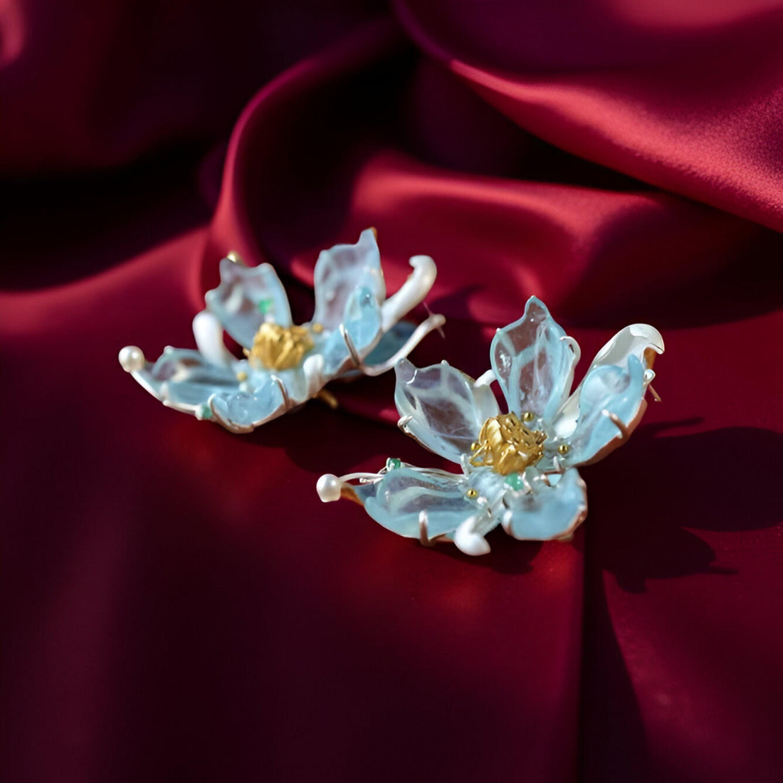 Natural Aquamarine Flower Earrings
