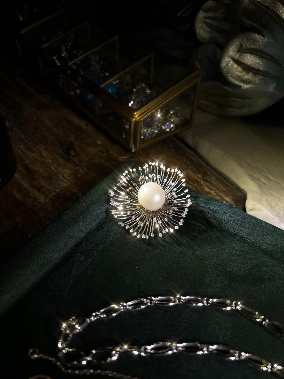 18k Solid White Gold South Sea Pearl Pendant with Diamonds