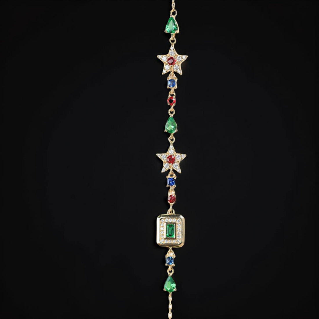 18K Solid Gold Star Bracelet | Natural Ruby Sapphire Emerald Diamond