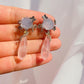 One-of-a-Kind  Blue Chalcedony Flower & Rose Quartz Drop Earrings