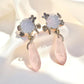 One-of-a-Kind  Blue Chalcedony Flower & Rose Quartz Drop Earrings
