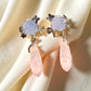 One-of-a-Kind  Blue Chalcedony Flower & Rose Quartz Drop Earrings
