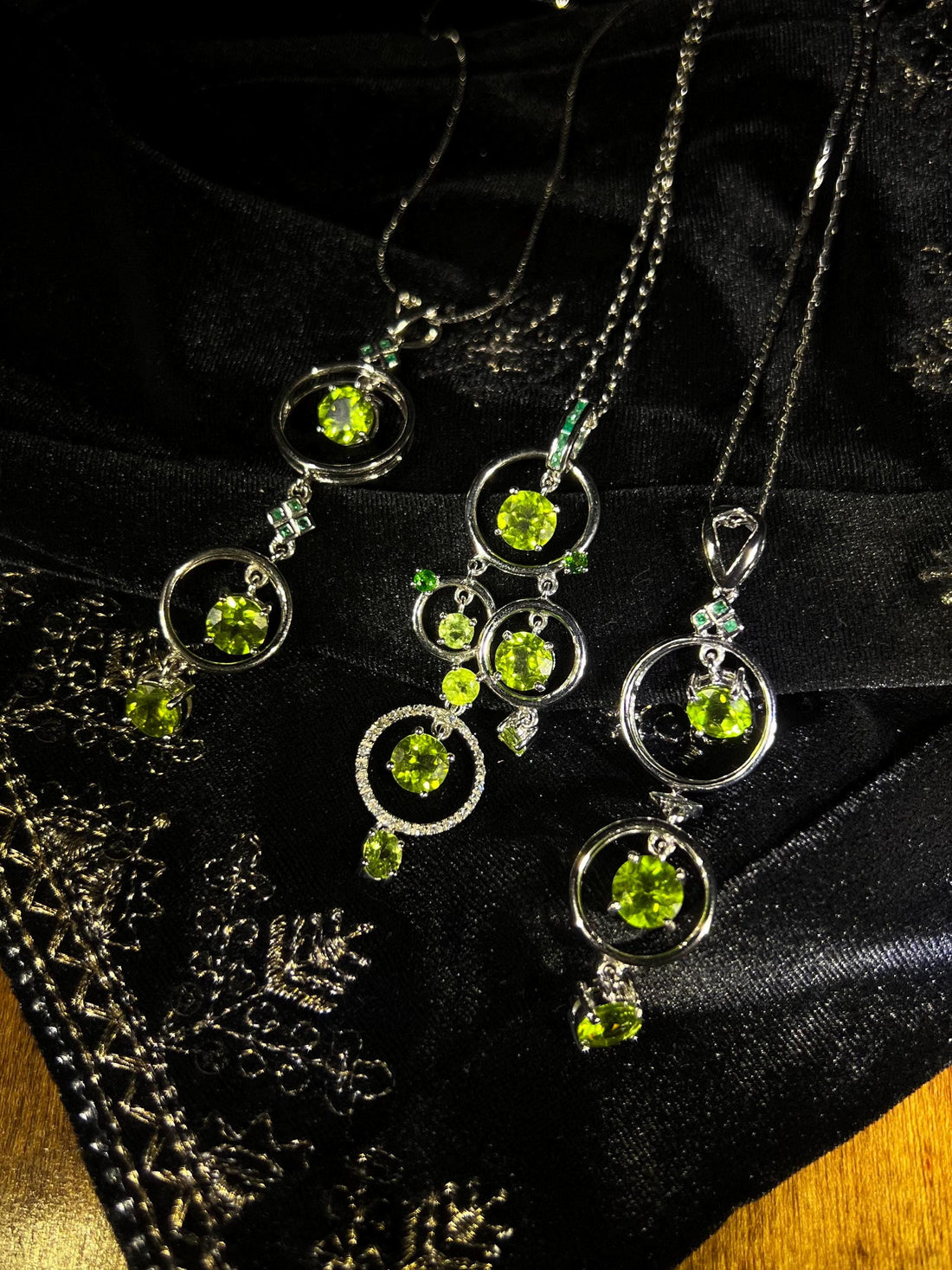 Peridot and Emerald Long Pendant Necklace