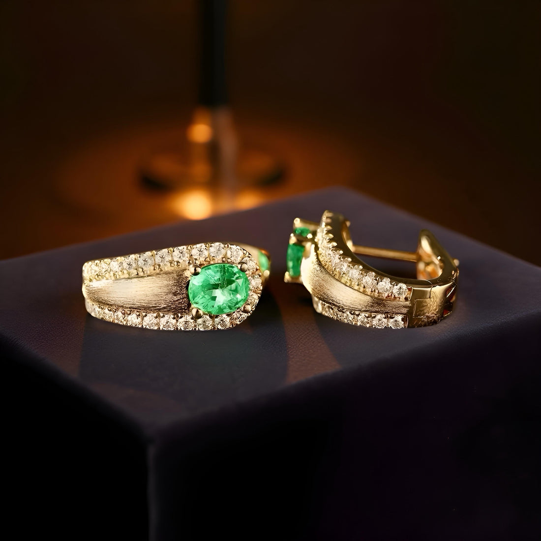 18K Gold Emerald Hoop Earrings