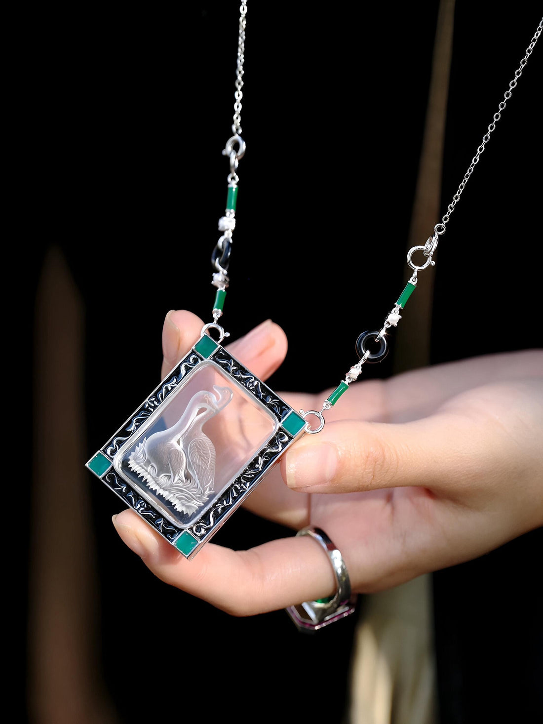 Art Deco Crane Intaglio Pendant Brooch